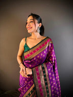 Sonakshi Women's Purple Banarasi Silk Zari Woven Traditional Saree with Blouse - Distacart