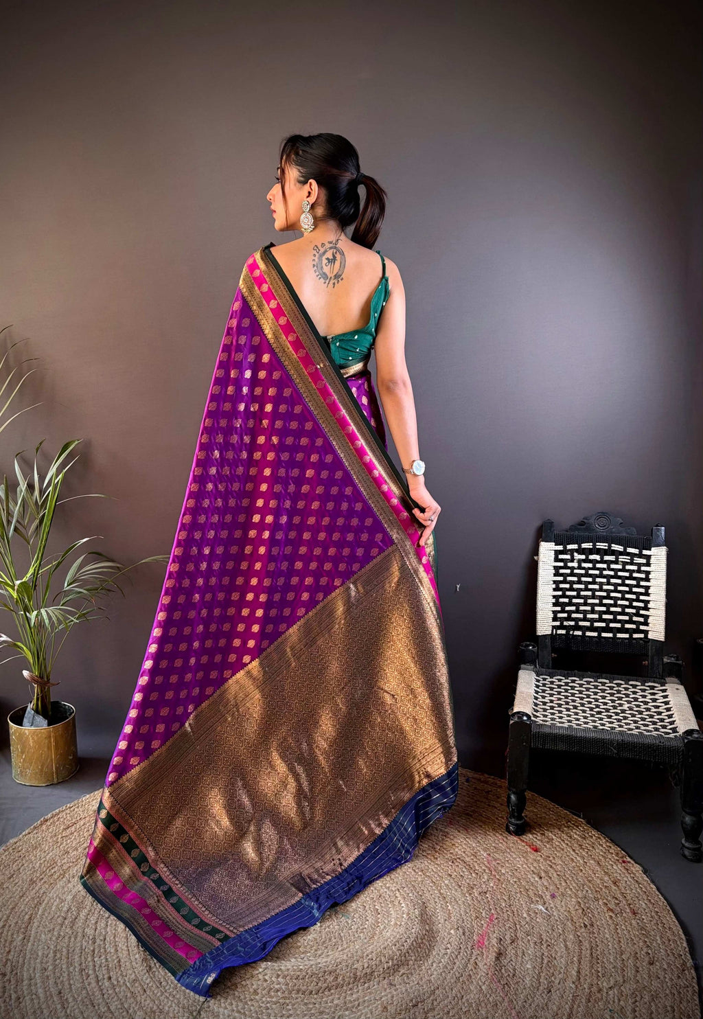 Sonakshi Women's Purple Banarasi Silk Zari Woven Traditional Saree with Blouse - Distacart