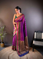 Sonakshi Women's Purple Banarasi Silk Zari Woven Traditional Saree with Blouse - Distacart
