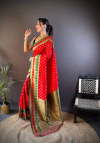 Sonakshi Women's Red Banarasi Silk Zari Woven Traditional Saree with Blouse - Distacart