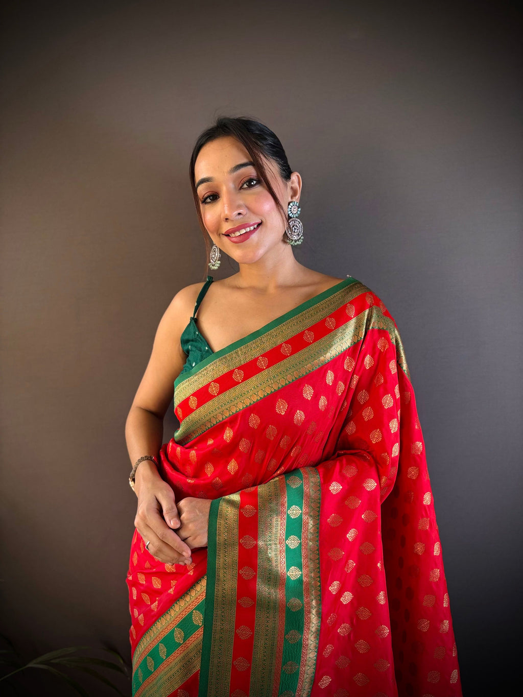 Sonakshi Women's Red Banarasi Silk Zari Woven Traditional Saree with Blouse - Distacart