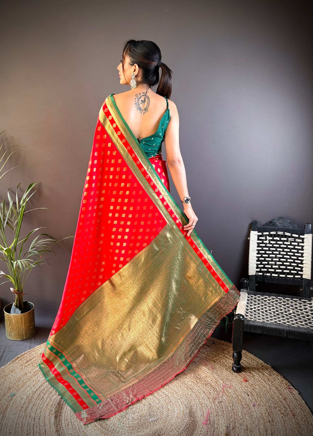 Sonakshi Women's Red Banarasi Silk Zari Woven Traditional Saree with Blouse - Distacart