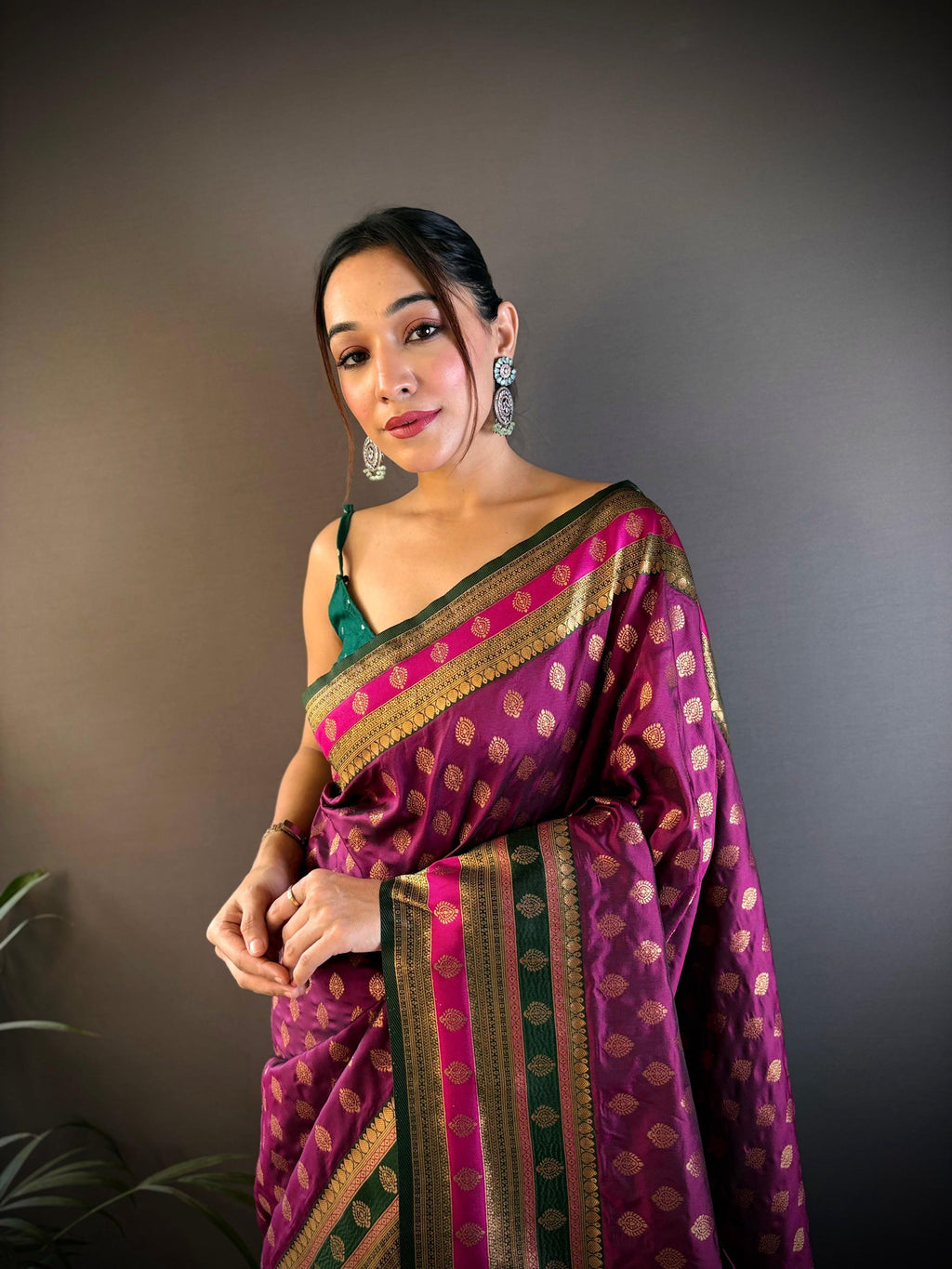 Sonakshi Women's Wine Banarasi Silk Zari Woven Traditional Saree with Blouse - Distacart