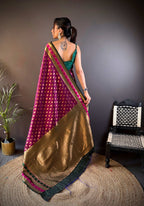 Sonakshi Women's Wine Banarasi Silk Zari Woven Traditional Saree with Blouse - Distacart