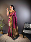Sonakshi Women's Wine Banarasi Silk Zari Woven Traditional Saree with Blouse - Distacart
