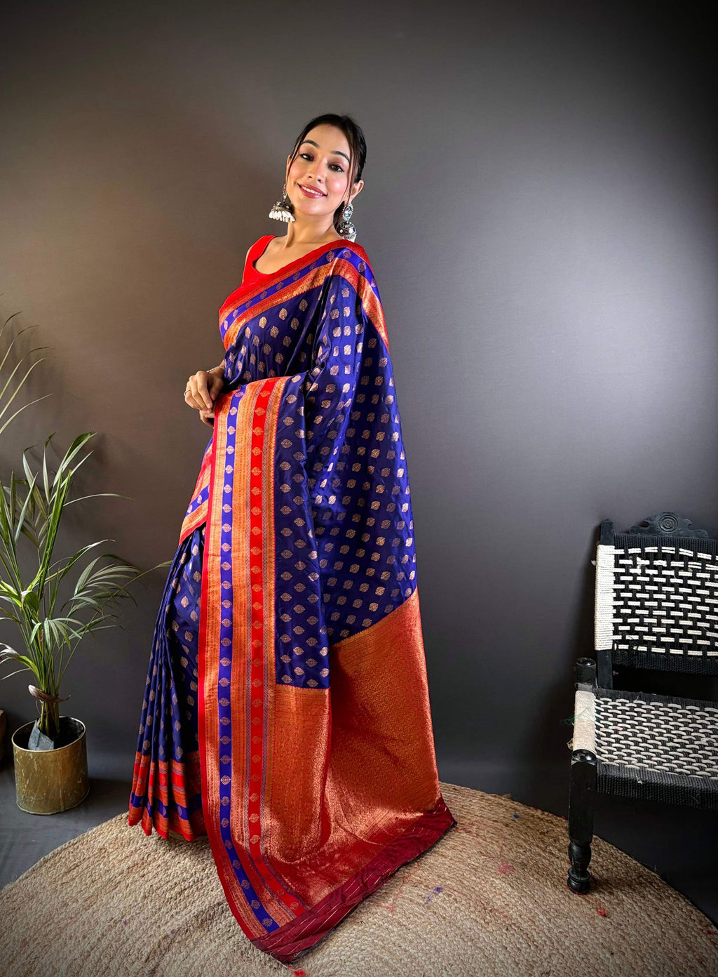 Sonakshi Women's Royal Blue Banarasi Silk Zari Woven Traditional Saree with Blouse - Distacart