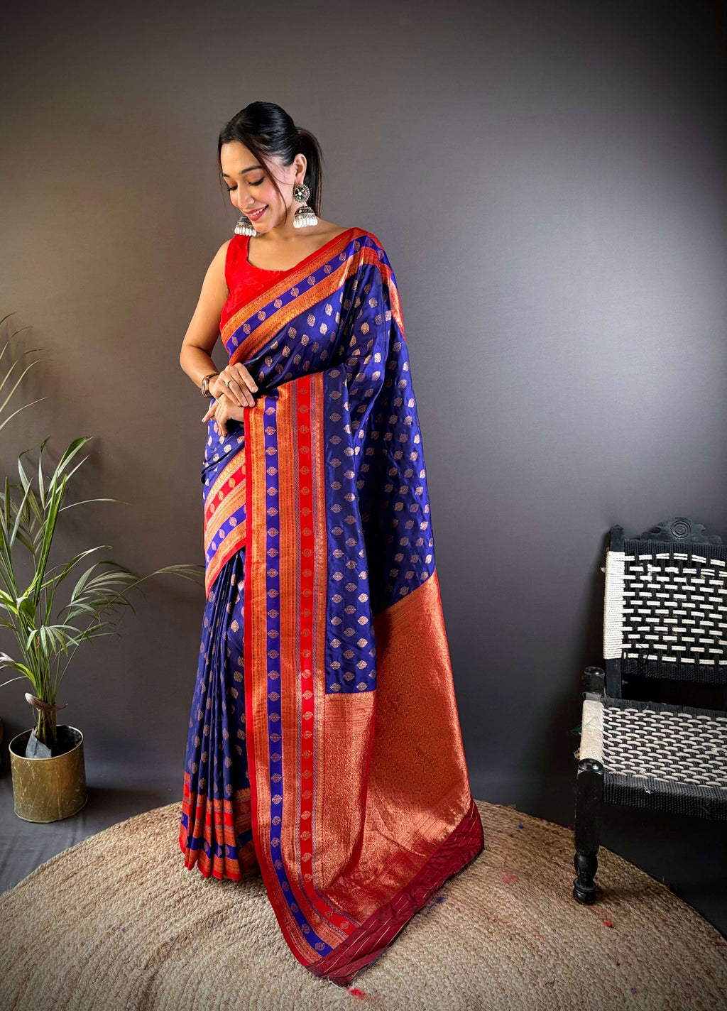 Sonakshi Women's Royal Blue Banarasi Silk Zari Woven Traditional Saree with Blouse - Distacart