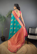 Sonakshi Women's Navy Blue Banarasi Silk Zari Woven Traditional Saree with Blouse - Distacart