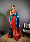 Sonakshi Women's Seagreen Banarasi Silk Zari Woven Traditional Saree with Blouse - Distacart