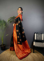 Sonakshi Women's Black Banarasi Silk Zari Woven Traditional Saree with Blouse - Distacart
