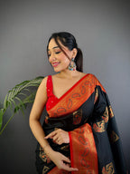 Sonakshi Women's Black Banarasi Silk Zari Woven Traditional Saree with Blouse - Distacart