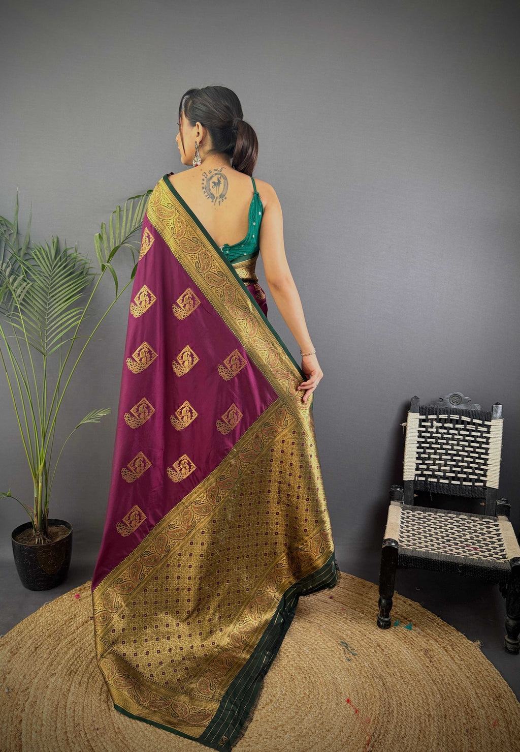 Sonakshi Women's Wine Banarasi Silk Zari Woven Traditional Saree with Blouse - Distacart