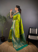 Sonakshi Women's Parrot Banarasi Silk Zari Woven Traditional Saree with Blouse - Distacart