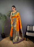 Sonakshi Women's Yellow Banarasi Silk Zari Woven Traditional Saree with Blouse - Distacart