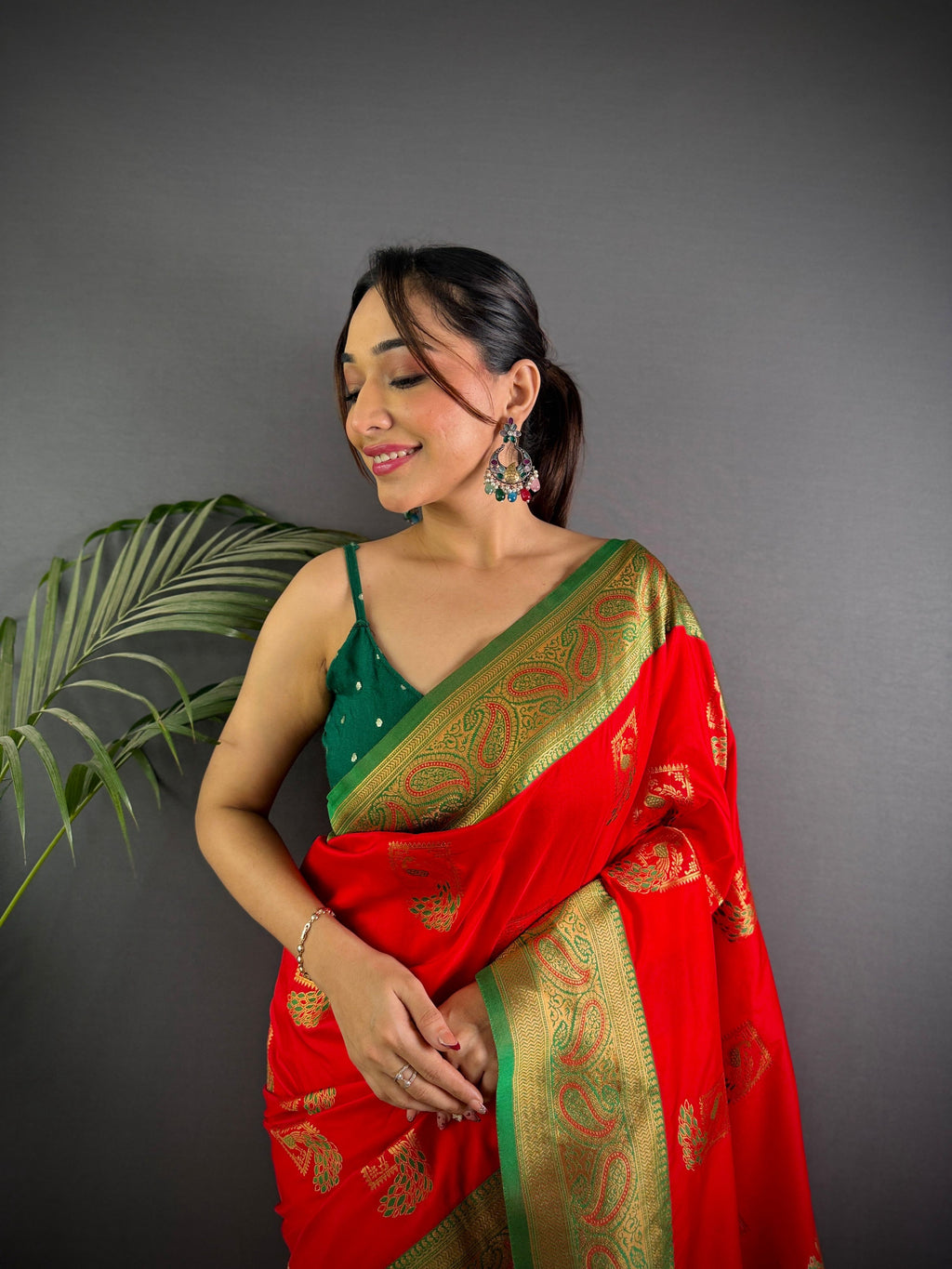 Sonakshi Women's Red Banarasi Silk Zari Woven Traditional Saree with Blouse - Distacart