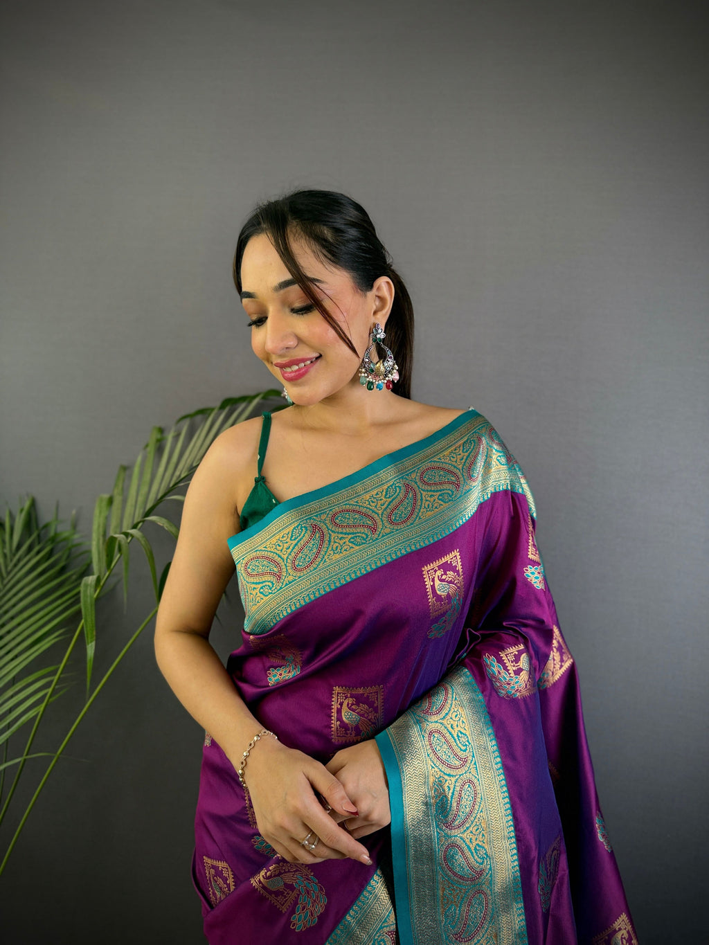 Sonakshi Women's Purple Banarasi Silk Zari Woven Traditional Saree with Blouse - Distacart