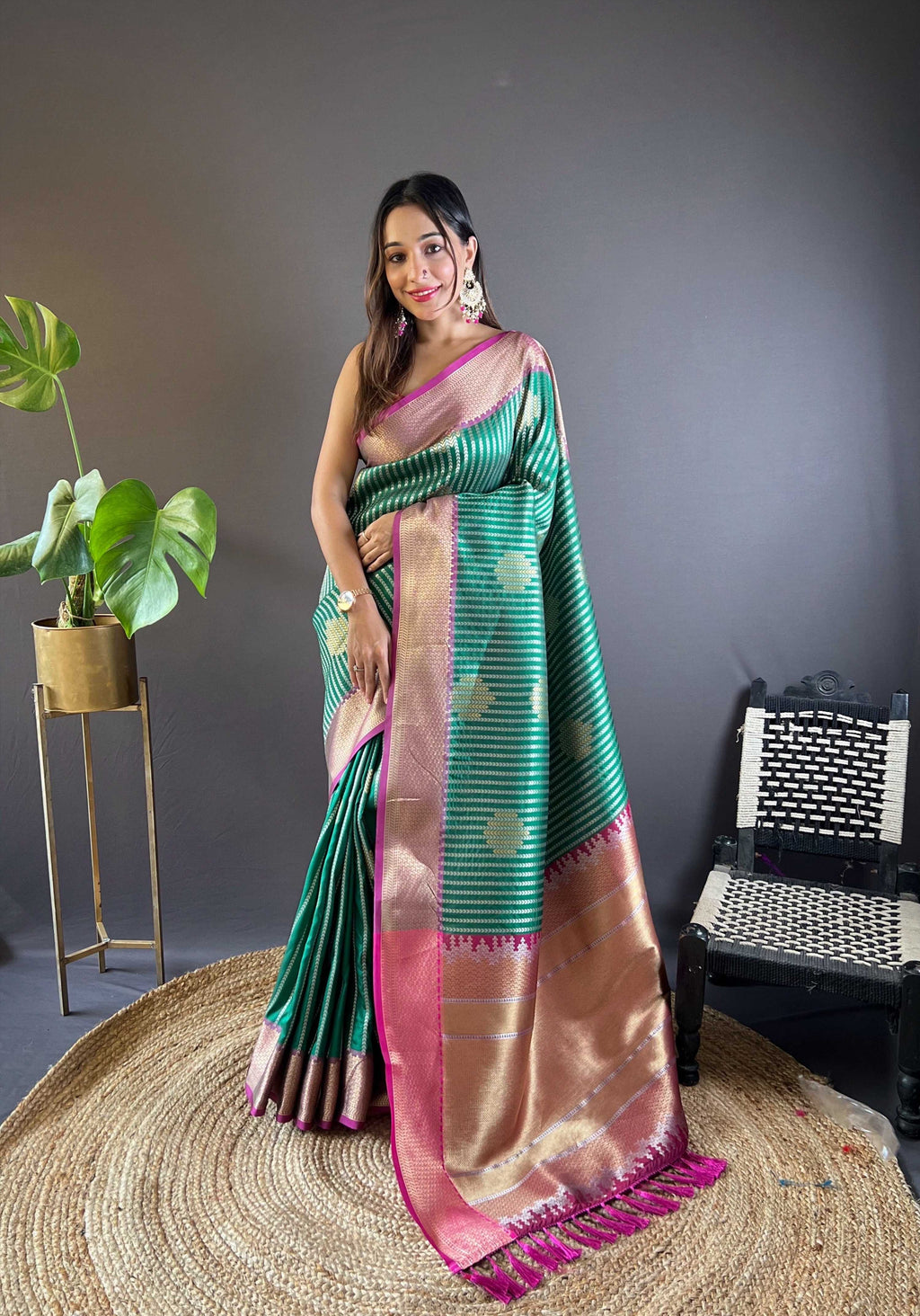 Sonakshi Women's Teal Banarasi Silk Zari Woven Traditional Saree with Blouse - Distacart