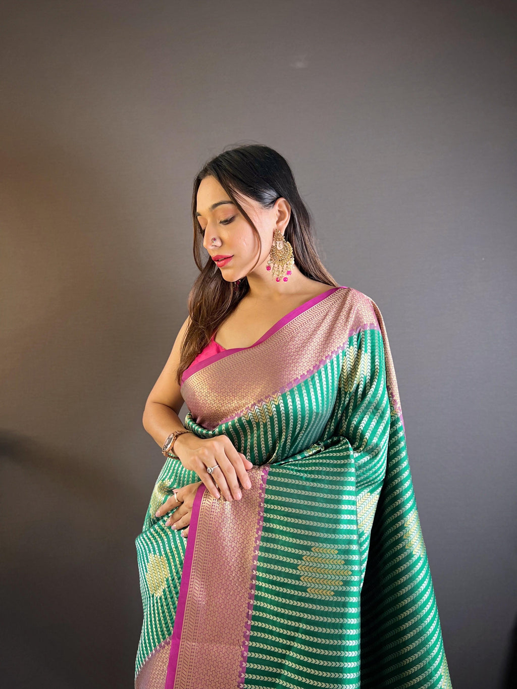 Sonakshi Women's Teal Banarasi Silk Zari Woven Traditional Saree with Blouse - Distacart