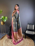 Sonakshi Women's Black Banarasi Silk Zari Woven Traditional Saree with Blouse - Distacart