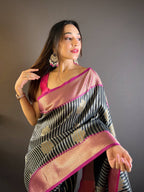Sonakshi Women's Black Banarasi Silk Zari Woven Traditional Saree with Blouse - Distacart