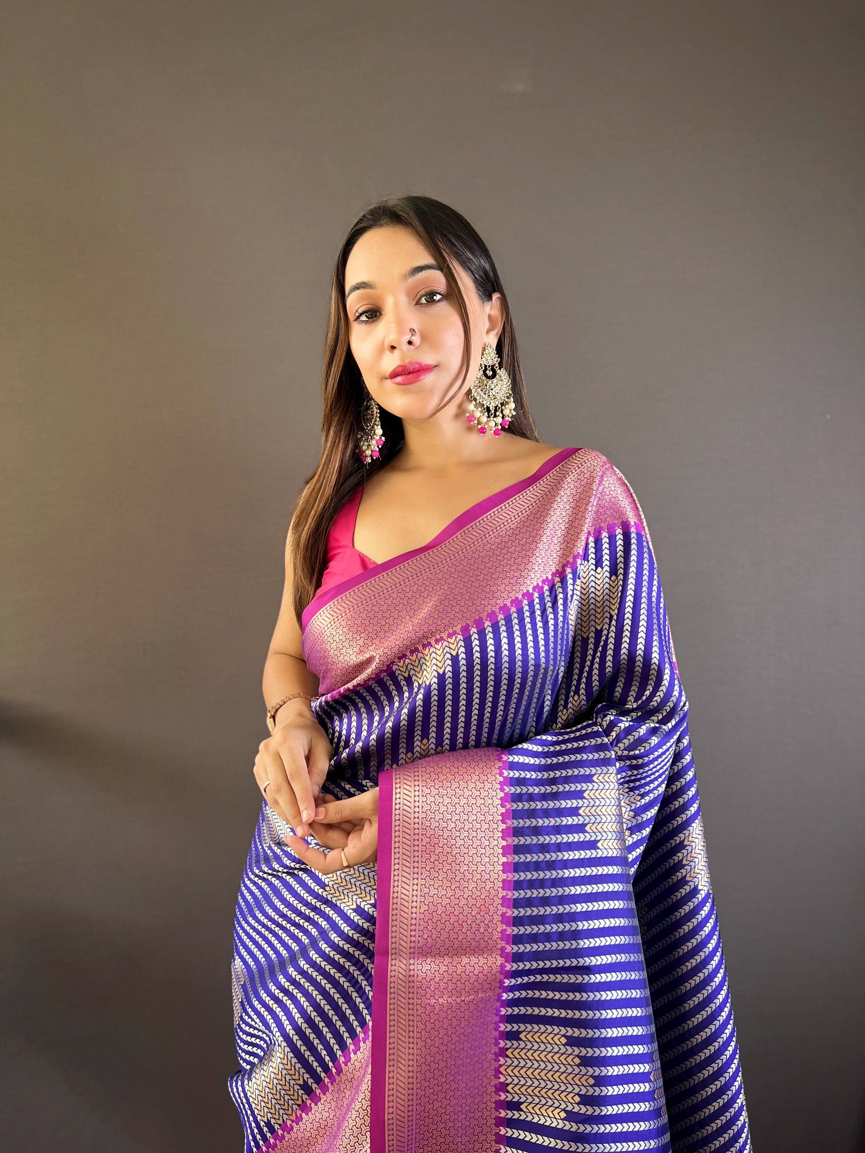 Sonakshi Women's Blue Banarasi Silk Zari Woven Traditional Saree with Blouse - Distacart