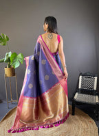 Sonakshi Women's Blue Banarasi Silk Zari Woven Traditional Saree with Blouse - Distacart