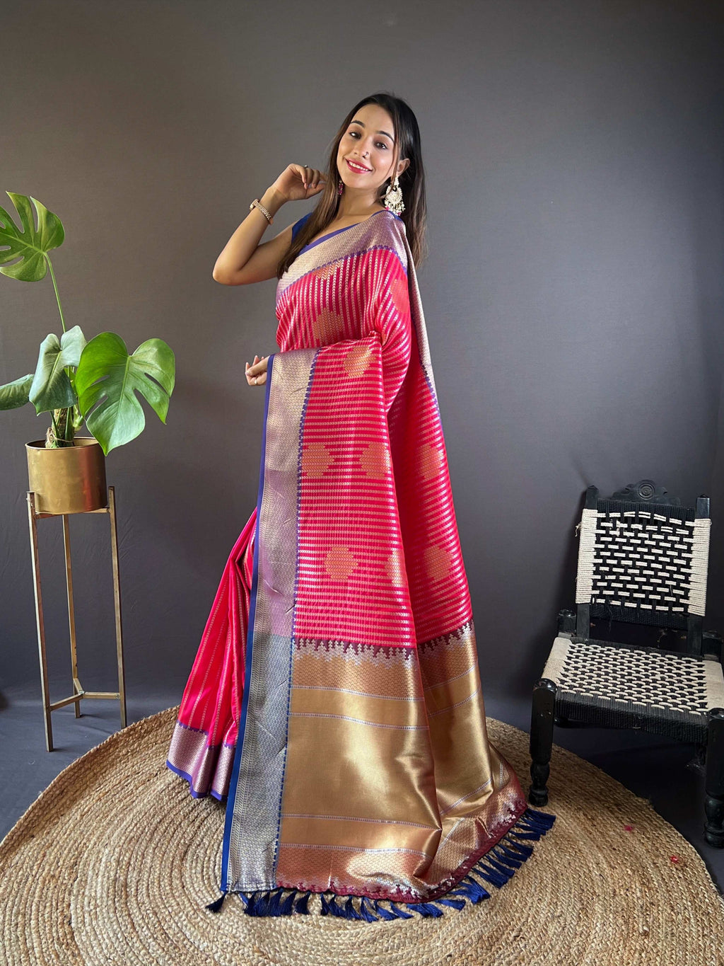 Sonakshi Women's Maharani Banarasi Silk Zari Woven Traditional Saree with Blouse - Distacart