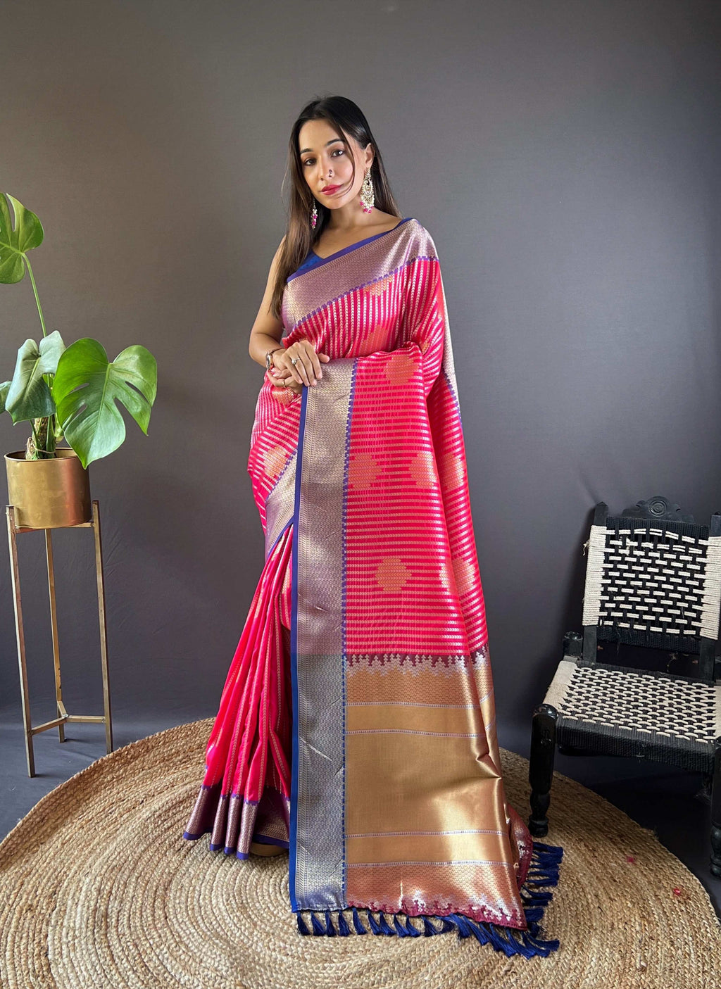 Sonakshi Women's Maharani Banarasi Silk Zari Woven Traditional Saree with Blouse - Distacart
