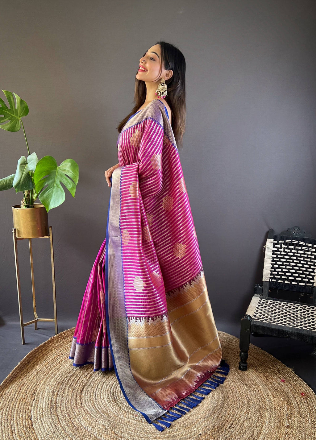 Sonakshi Women's Purple Banarasi Silk Zari Woven Traditional Saree with Blouse - Distacart