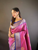 Sonakshi Women's Purple Banarasi Silk Zari Woven Traditional Saree with Blouse - Distacart