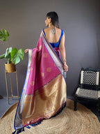 Sonakshi Women's Purple Banarasi Silk Zari Woven Traditional Saree with Blouse - Distacart
