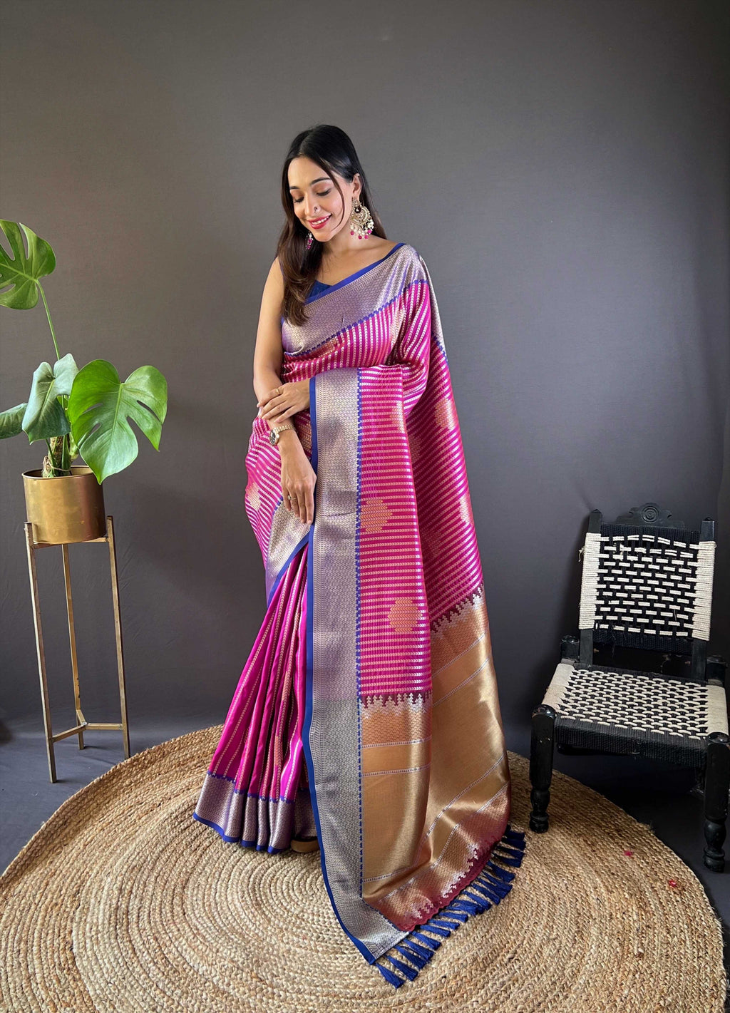 Sonakshi Women's Purple Banarasi Silk Zari Woven Traditional Saree with Blouse - Distacart