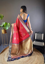 Sonakshi Women's Red Banarasi Silk Zari Woven Traditional Saree with Blouse - Distacart