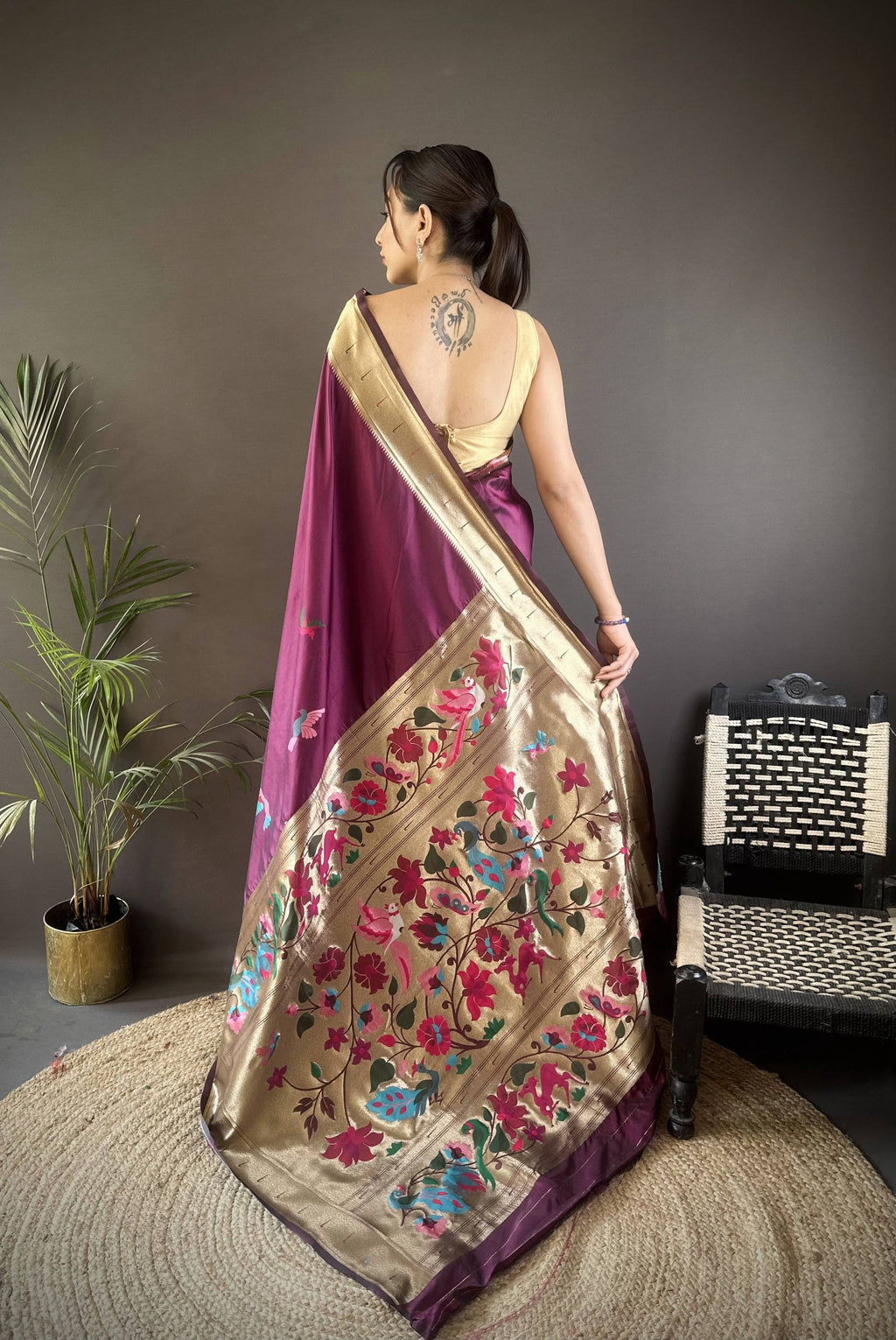 Sonakshi Women's Wine Paithani Silk Zari Woven Traditional Saree with Blouse - Distacart