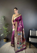 Sonakshi Women's Wine Paithani Silk Zari Woven Traditional Saree with Blouse - Distacart