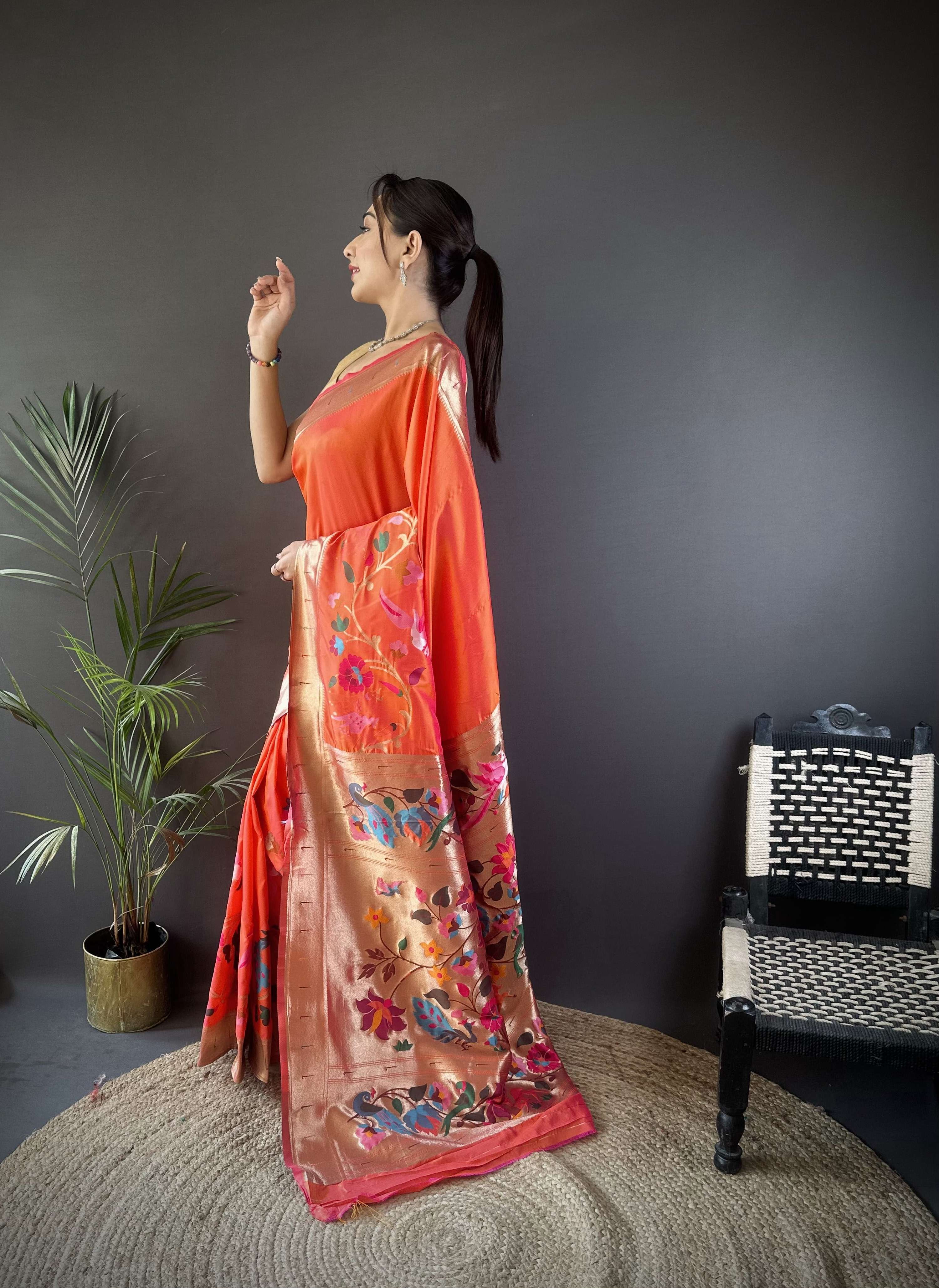 Sonakshi Women's Fenta Paithani Silk Zari Woven Traditional Saree with Blouse - Distacart