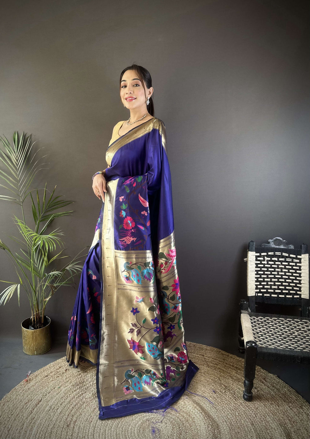 Sonakshi Women's Royal Blue Paithani Silk Zari Woven Traditional Saree with Blouse - Distacart