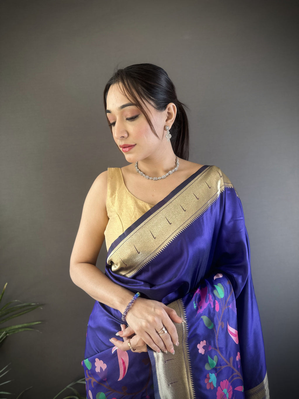 Sonakshi Women's Royal Blue Paithani Silk Zari Woven Traditional Saree with Blouse - Distacart