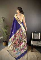 Sonakshi Women's Royal Blue Paithani Silk Zari Woven Traditional Saree with Blouse - Distacart