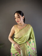 Sonakshi Women's Pista Paithani Silk Zari Woven Traditional Saree with Blouse - Distacart