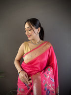Sonakshi Women's Pink Paithani Silk Zari Woven Traditional Saree with Blouse - Distacart
