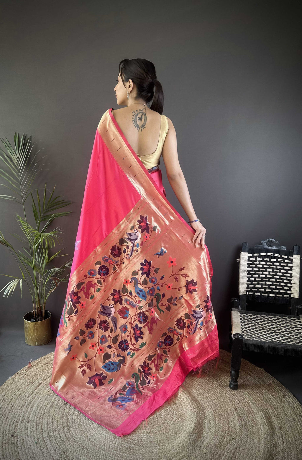 Sonakshi Women's Pink Paithani Silk Zari Woven Traditional Saree with Blouse - Distacart