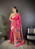 Sonakshi Women's Pink Paithani Silk Zari Woven Traditional Saree with Blouse - Distacart