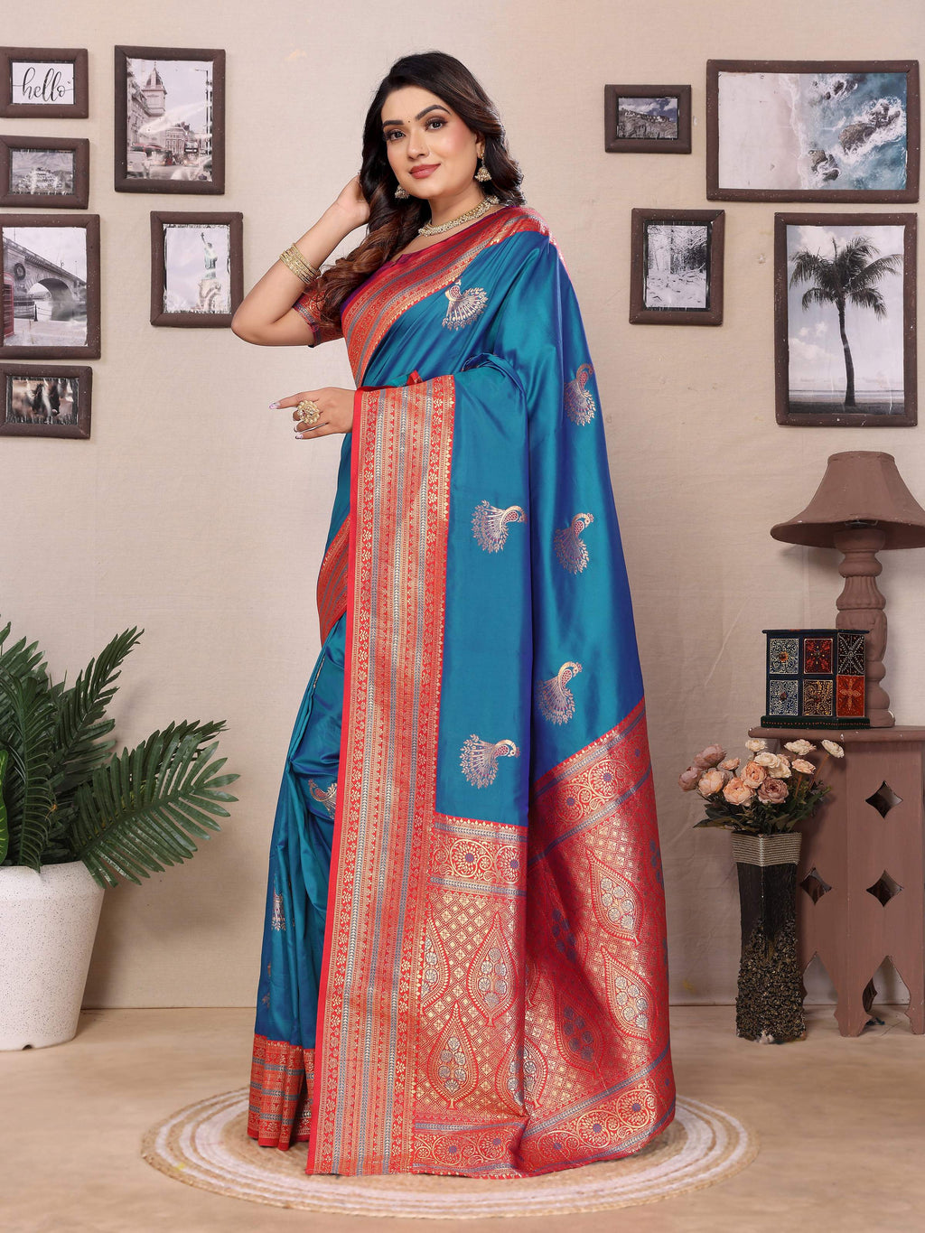 Sonakshi Women's Morepeach Banarasi Silk Zari Woven Traditional Saree with Blouse - Distacart