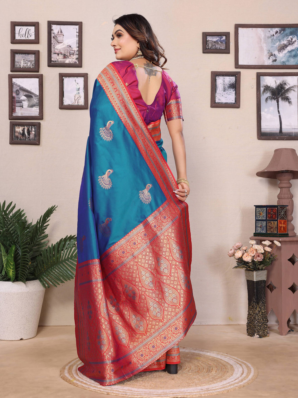 Sonakshi Women's Morepeach Banarasi Silk Zari Woven Traditional Saree with Blouse - Distacart