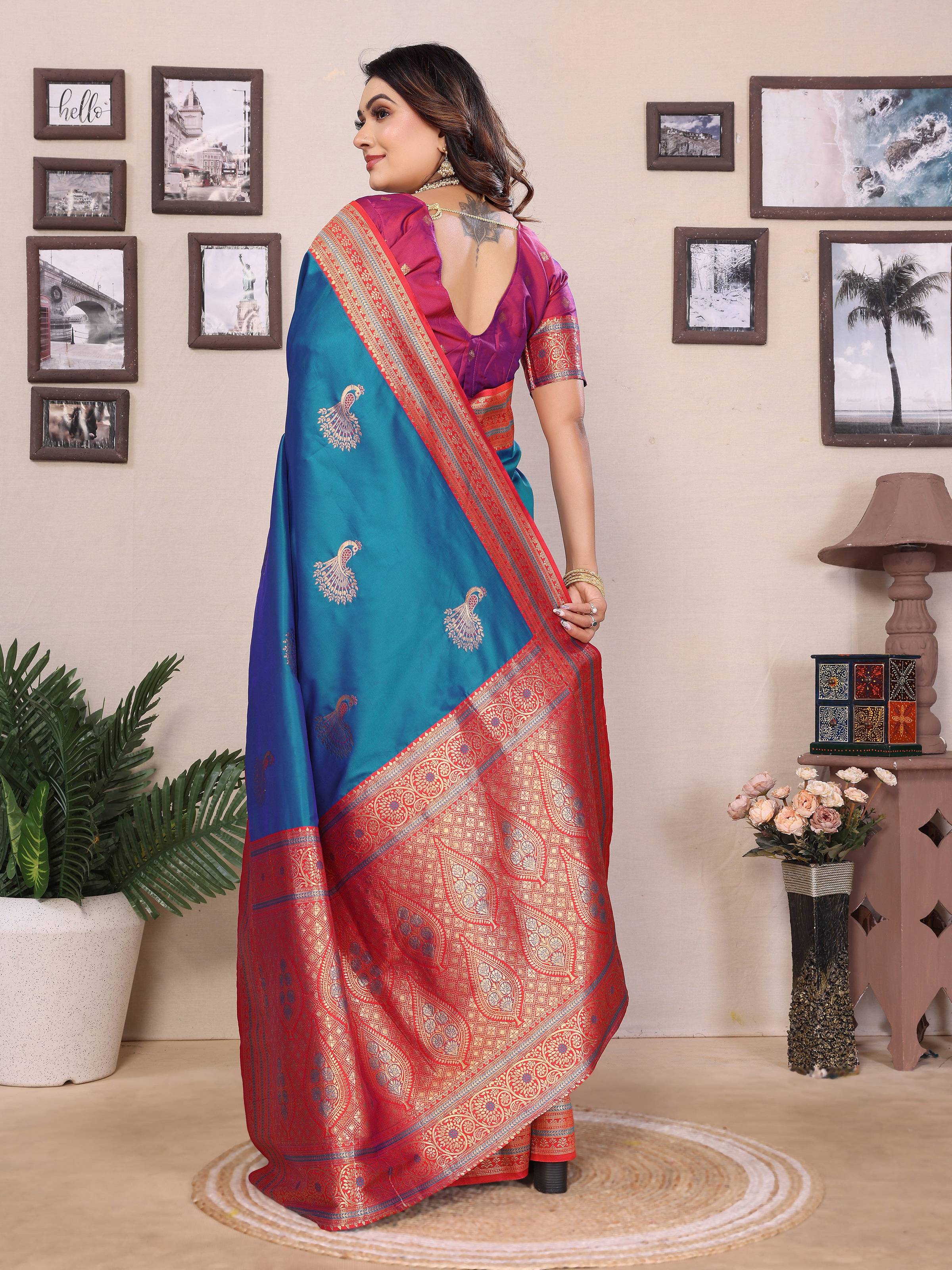 Sonakshi Women's Morepeach Banarasi Silk Zari Woven Traditional Saree with Blouse - Distacart