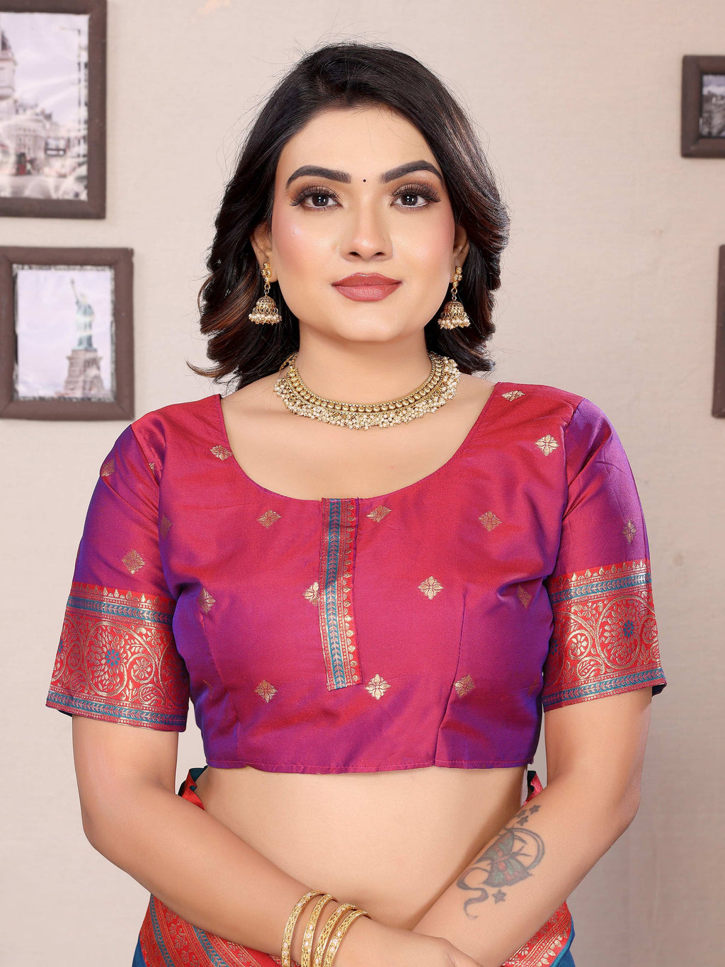Sonakshi Women's Morepeach Banarasi Silk Zari Woven Traditional Saree with Blouse - Distacart