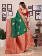 Sonakshi Women's Green Banarasi Silk Zari Woven Traditional Saree with Blouse - Distacart
