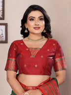 Sonakshi Women's Green Banarasi Silk Zari Woven Traditional Saree with Blouse - Distacart