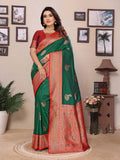 Sonakshi Women's Green Banarasi Silk Zari Woven Traditional Saree with Blouse - Distacart